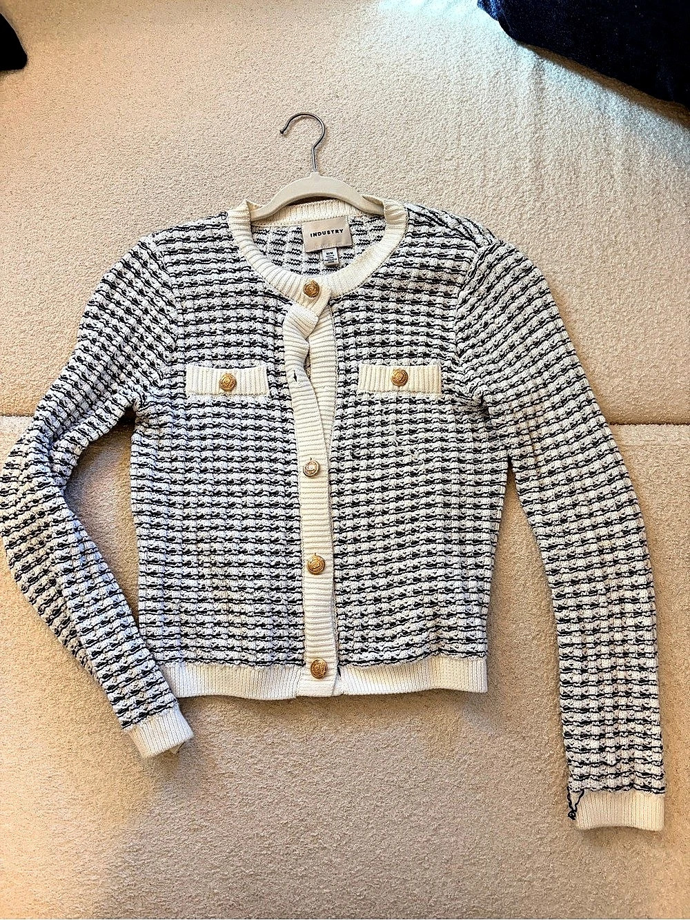 Checkered Cardigan in White & Black Size Medium